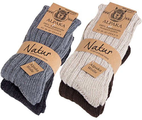 BRUBAKER 4 Paar dicke flauschige warme Alpaka Socken 100% Alpaka 35-38 von BRUBAKER