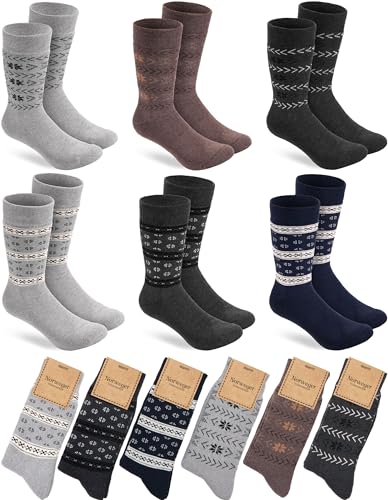 BRUBAKER 6 Paar Norweger Wintersocken - Unisex Thermosocken für Damen und Herren - Norwegersocken extra warm und weich - Socken mit Innenfrottee - Farbmix Grau, Blau und Braun - Größe 35-38 von BRUBAKER