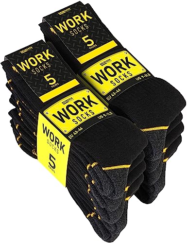 Brubaker 10 Paar Herren Arbeitssocken - Work Socken für optimalen Halt auf der Arbeit - Robuste Funktionssocken aus Baumwolle - Verstärkter Fersen und Zehenbereich - Schwarz Gelb - Größe 39-42 Brubaker 10 Paar Herren Arbeitssocken - Work Socken für optimalen Halt auf der Arbeit - Robuste Funktionssocken aus Baumwolle - Verstärkter Fersen und Zehenbereich - Schwarz Gelb - Größe 39-42 von BRUBAKER