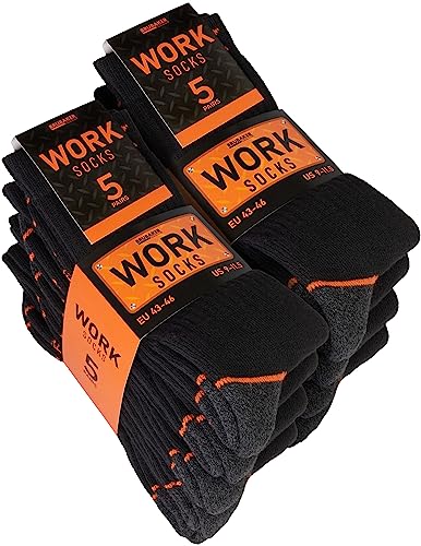 Brubaker 10 Paar Herren Arbeitssocken - Work Socken für optimalen Halt auf der Arbeit - Robuste Funktionssocken aus Baumwolle - Verstärkter Fersen und Zehenbereich - Schwarz Orange - Größe 47-50 von BRUBAKER