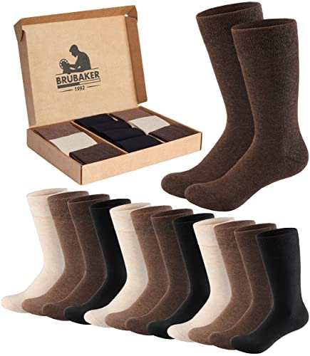 BRUBAKER 10 Paar Herrensocken - Komfort & Business Herren Socken - Großes Socken-Set für Sport und Alltag - Anzugsocken in Geschenkbox - Baumwollsocken Schwarz, Braun und Beige - Größe 47-50 von BRUBAKER