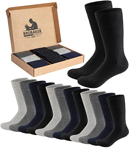 Brubaker 10 Paar Herrensocken in Geschenkbox - Komfort & Business Herren Socken - Großes Socken-Set - Feine und weiche Baumwollsocken - Farbmix Schwarz, Grau und Dunkelblau - Größe 43-46 von BRUBAKER