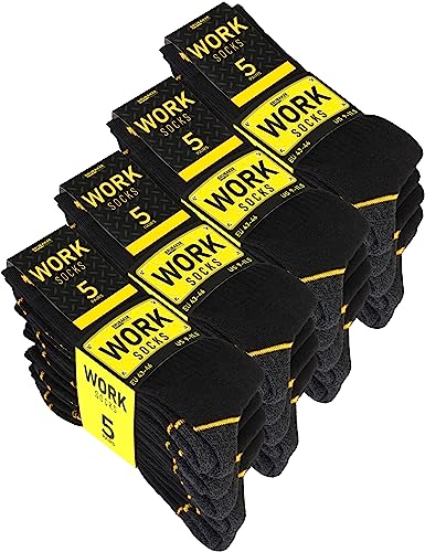 Brubaker 20 Paar Herren Arbeitssocken - Work Socken für optimalen Halt auf der Arbeit - Robuste Funktionssocken aus Baumwolle - Verstärkter Fersen und Zehenbereich - Schwarz Gelb - Größe 47-50 Brubaker 20 Paar Herren Arbeitssocken - Work Socken für optimalen Halt auf der Arbeit - Robuste Funktionssocken aus Baumwolle - Verstärkter Fersen und Zehenbereich - Schwarz Gelb - Größe 47-50 von BRUBAKER