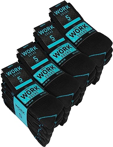 BRUBAKER 20 Paar Herren Arbeitssocken - Robuste Work Socken aus Baumwolle für optimalen Halt auf der Arbeit - Verstärkter Fersen und Zehenbereich - Schwarz Türkis - Größe 39-42 BRUBAKER 20 Paar Herren Arbeitssocken - Robuste Work Socken aus Baumwolle für optimalen Halt auf der Arbeit - Verstärkter Fersen und Zehenbereich - Schwarz Türkis - Größe 39-42 von BRUBAKER