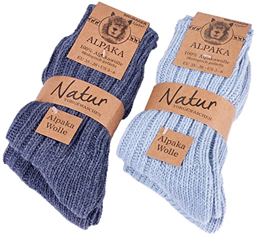 BRUBAKER 4 Paar Alpaka Socken aus 100% Alpakawolle - Wintersocken Set für Damen und Herren - Blau - Größe 35-38 von BRUBAKER