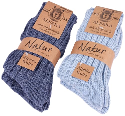 BRUBAKER 4 Paar Alpaka Socken mit Alpakawolle - Wintersocken Set für Damen und Herren - Blau - Größe 39-42 von BRUBAKER