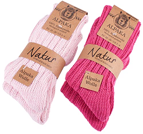 BRUBAKER 4 Paar Alpaka Socken aus 100% Alpakawolle - Wintersocken Set für Damen und Herren - Pink Rosa - Größe 39-42 von BRUBAKER