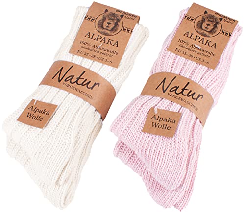 BRUBAKER 4 Paar Alpaka Socken aus 100% Alpakawolle - Wintersocken Set für Damen und Herren - Rosa Beige - Größe 35-38 von BRUBAKER