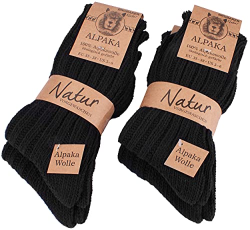 BRUBAKER 4 Paar Alpaka Socken aus 100% Alpakawolle - Wintersocken Set für Damen und Herren - Schwarz - Größe 39-42 von BRUBAKER