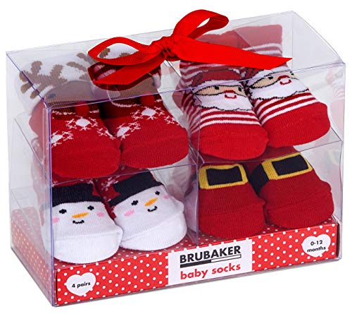 BRUBAKER 4 Paar Baby Jungen Socken 0-12 Monate - Weihnachten von BRUBAKER