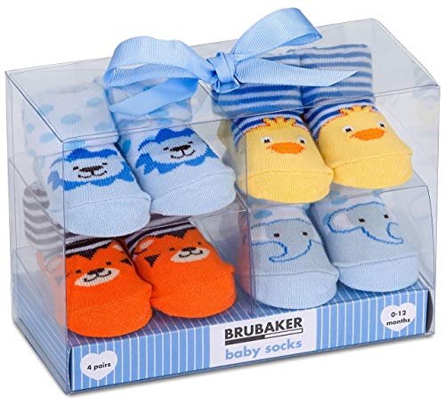 BRUBAKER 4 Paar Babysocken Jungen 0-12 Monate - Tiere von BRUBAKER