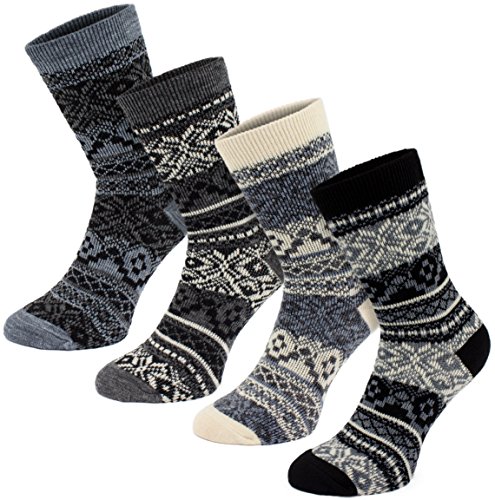 BRUBAKER 4er Pack Damen Norweger Socken - Warme dicke Wintersocken - 4 Paar Kuschelsocken Thermosocken für Winter und kalte Tage - Gemütlich und Atmungsaktiv 35-38 - Schwarz und Weiß von BRUBAKER