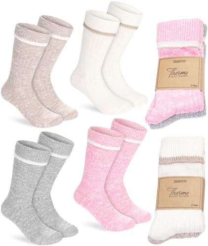 Brubaker 4 Paar Damen Socken - Sehr weich, gemütlich, flauschig und atmungsaktiv - Premium Stiefelsocken für Frauen - Thermo Wollsocken Strümpfe - Thermosocken für Winter - Rosa Beige Grau von BRUBAKER