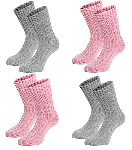 BRUBAKER 4 Paar Silk Touch Socken - Wellness Damensocken mit Seide und Kaschmir - Warm und kuschelweich - Damen Wollsocken Wintersocken - Grau Rosa von BRUBAKER