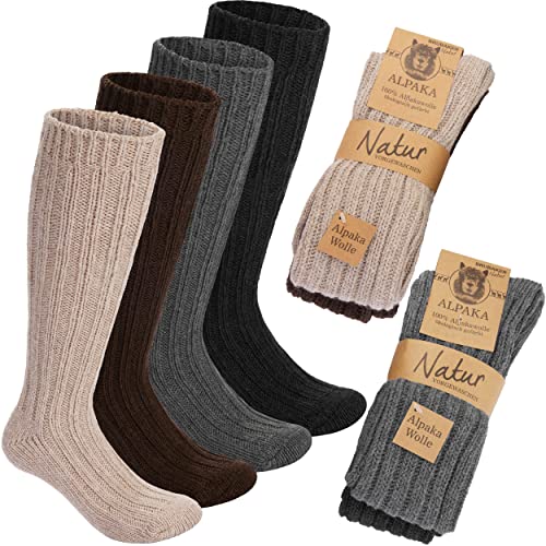 Brubaker 4 Paar wadenlange Alpaka Socken aus 100% Alpakawolle - Warme extra lange Wintersocken für Herren und Damen - 4er Set Unisex Wollsocken für Männer und Frauen - Grau Beige Braun - 39-42 von BRUBAKER