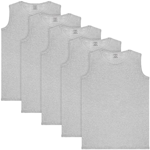 BRUBAKER 5er Pack Herren Muskelshirt Tank Top Unterhemd - Rundhals Ausschnitt - aus hochwertiger Baumwolle (glatt) - Extra Lang - Nahtlos - Hellgrau - Größe L von BRUBAKER