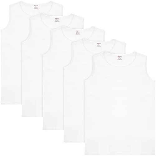 BRUBAKER 5er Pack Herren Muskelshirt Tank Top Unterhemd - Rundhals Ausschnitt - aus hochwertiger Baumwolle (glatt) - Extra Lang - Nahtlos - Weiß - Größe M von BRUBAKER