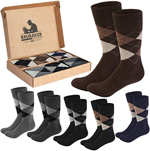 Brubaker 6 Paar Socken mit Rautenmuster - Herrensocken mit Argyle Karo Muster in Geschenkbox - Herren Komfortsocken - weich und atmungsaktiv - Farbmix Grau/Braun - Größe 43-46 von BRUBAKER