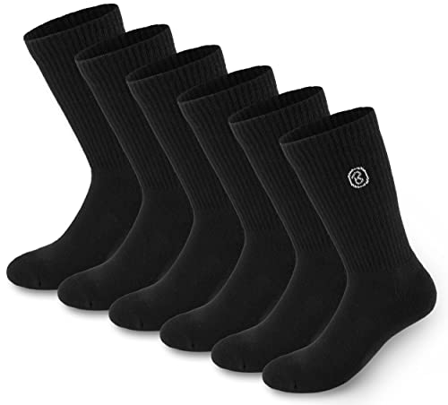 BRUBAKER 6 Paar Tennissocken für Herren und Damen - Lange Sportsocken aus Baumwolle und Polyester - Crew Socks Baumwollsocken Set - Unisex Fitness Socken - Schwarz - Größe 39-42 von BRUBAKER