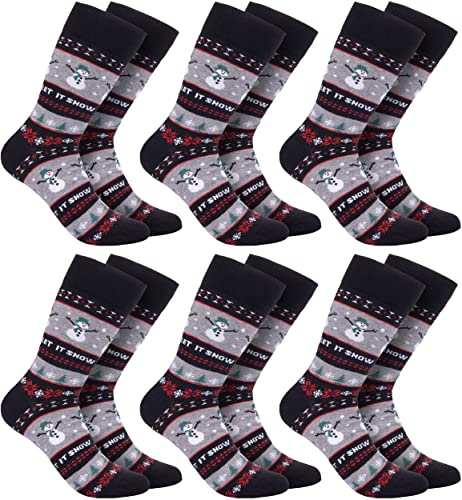 BRUBAKER 6 Paar Weihnachtssocken für Damen und Herren - Weihnachtsmotiv Let It Snow - Baumwolle Socken Weihnachten von BRUBAKER