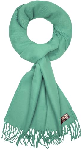 BRUBAKER Cashmirillo Schal - ca. 40 x 180 cm Lang Leicht Warm und Kuschelig - Herbst und Winter Kuschelschal - Stola Tuch mit Fransen für Damen und Herren - Türkis von BRUBAKER