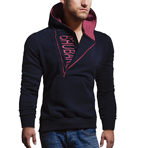 BRUBAKER Herren Label Sweatshirt mit Kapuze Navy/Orchid Größe L von BRUBAKER