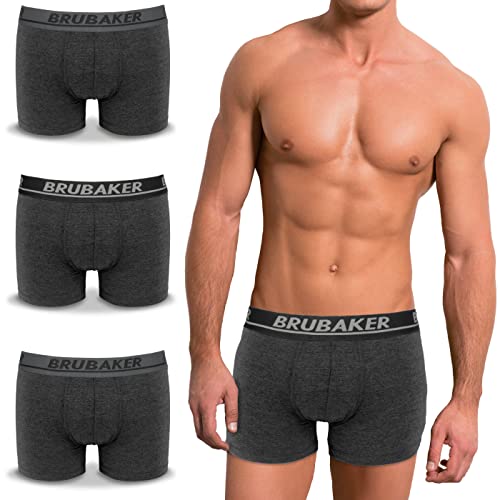 BRUBAKER Herren Retro Boxershorts - 4er Pack Retroshorts - Hipster Boxer Unterhose mit Bund Bequem & Atmungsaktiv ohne Eingriff - Männer Unterwäsche aus Baumwolle - Anthrazit Größe M von BRUBAKER