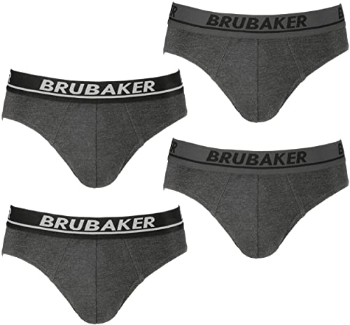 BRUBAKER Herren Slip 4er Pack - Männer Komfort Unterhosen mit elastischem Bund - Stretch Unifarben Unterwäsche aus Baumwolle und Lycra® - Anthrazit Größe L von BRUBAKER