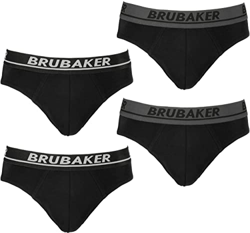 BRUBAKER Herren Slip 4er Pack - Männer Komfort Unterhosen mit elastischem Bund - Stretch Unifarben Unterwäsche aus Baumwolle und Lycra® - Schwarz Größe L von BRUBAKER