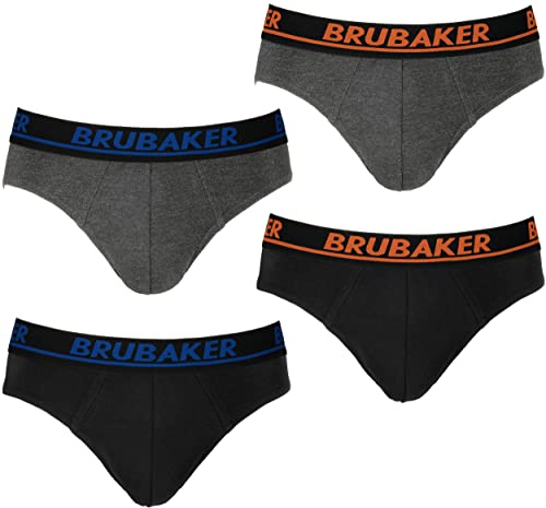 BRUBAKER Herren Slip 4er Pack - Männer Komfort Unterhosen mit elastischem Bund - Stretch Unifarben Unterwäsche aus Baumwolle und Lycra® - Schwarz & Anthrazit Größe M von BRUBAKER