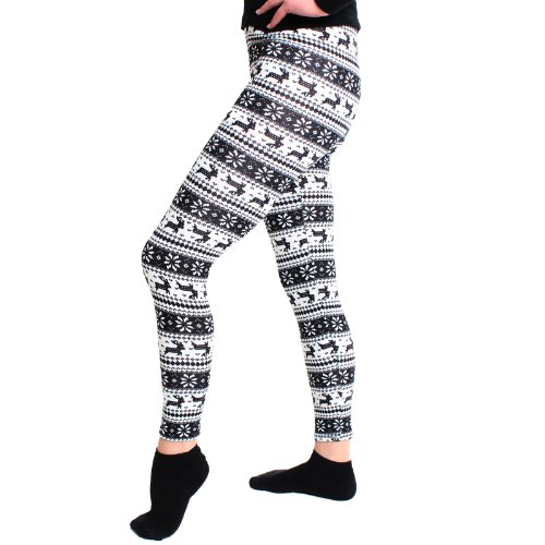 BRUBAKER New York warme Leggings Norweger Style Gr. S M L (Einheitsgröße) Schwarz Weiß mit Rentieren von BRUBAKER