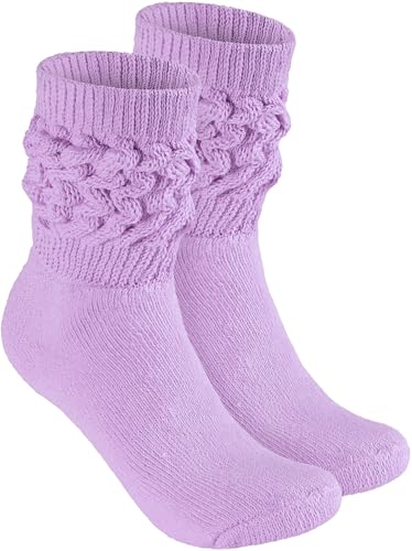 BRUBAKER Slouch Socken - Damen Schoppersocken für Fitness, Yoga, Workout, Gymnastik und Wellness - 1 Paar Knit Sportsocken für Frauen - Flieder Größe 39-42 von BRUBAKER