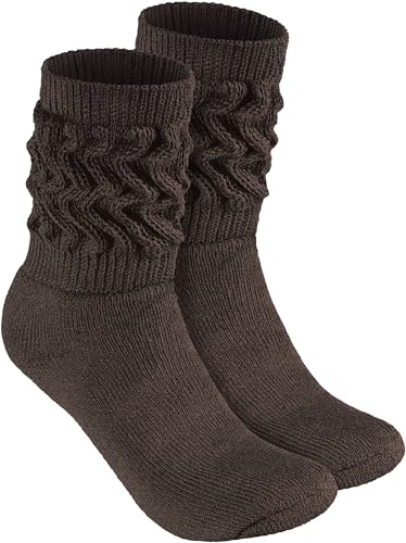 BRUBAKER Slouch Socken - Damen Schoppersocken für Fitness, Yoga, Workout, Gymnastik und Wellness - 1 Paar Knit Sportsocken für Frauen - Dunkelbraun Größe 39-42 von BRUBAKER