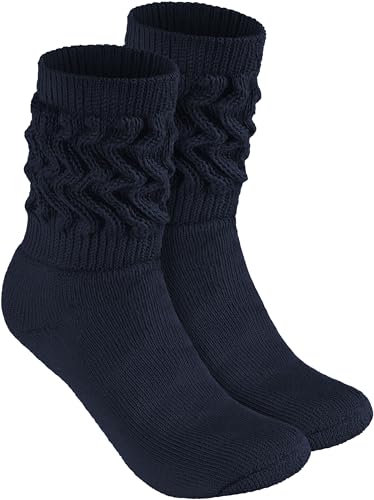 BRUBAKER Slouch Socken - Damen Schoppersocken für Fitness, Yoga, Workout, Gymnastik und Wellness - 1 Paar Knit Sportsocken für Frauen - Marine Navy Blau Größe 39-42 von BRUBAKER