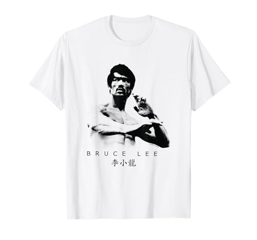 Bruce Lee T-Shirt: Unisex Erwachsene und Kinder, Weiß, S, Cartoon, Klassisch, Crew-Ausschnitt, Standardlänge, Lizenzierte Bruce Lee Grafiken, Klassischer Schnitt mit doppeltem Saum von Bruce Lee