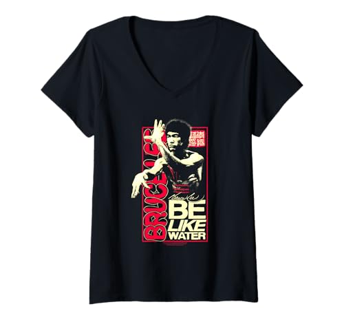 Damen Bruce Lee Be Like Water Retro Martial Arts Poster T-Shirt mit V-Ausschnitt von Bruce Lee