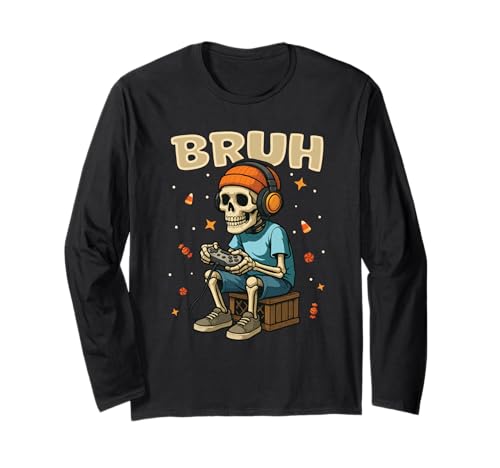 Bruh Halloween Skelett Videospiel für Jungen Kinder Gamer Langarmshirt von Bruh Halloween Skeleton For Boys Kids Gaming 2025