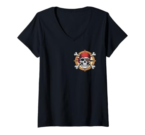 Damen Lustiger Bruh I'm a Pirate Skull and Crossbones Humor Halloween T-Shirt mit V-Ausschnitt von Bruh I'm a Pirate Skull Design for Ocean Lovers