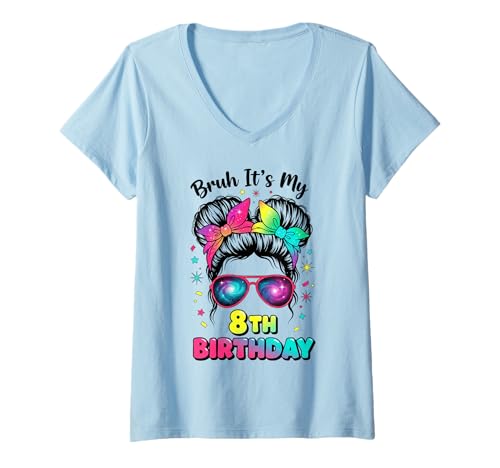 Damen Bruh It's My 8th Birthday 8 Year Old Birthday Girl T-Shirt mit V-Ausschnitt Damen Bruh It's My 8th Birthday 8 Year Old Birthday Girl T-Shirt mit V-Ausschnitt von Bruh Its My 8th Birthday Party Vibes Outfit