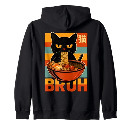 Funny Cat Bruh Meme Eating Ramen Japanese Anime Boys Girls Kapuzenjacke von Bruh Kawaii Cat Eating Noodles For Teens Boys
