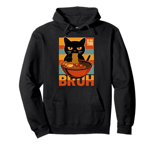 Funny Cat Bruh Meme Eating Ramen Japanese Anime Boys Girls Pullover Hoodie von Bruh Kawaii Cat Eating Noodles For Teens Boys