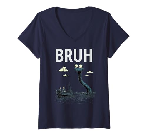 Damen Bruh Meme, Lustiges Loch Ness Monster Meme T-Shirt mit V-Ausschnitt Damen Bruh Meme, Lustiges Loch Ness Monster Meme T-Shirt mit V-Ausschnitt von Bruh Monster Artworks
