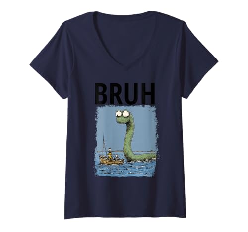 Damen Bruh Meme, Lustiges Loch Ness Monster Meme T-Shirt mit V-Ausschnitt Damen Bruh Meme, Lustiges Loch Ness Monster Meme T-Shirt mit V-Ausschnitt von Bruh Monster Artworks
