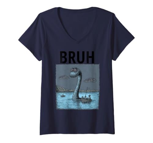 Damen Bruh Meme, Lustiges Loch Ness Monster Meme T-Shirt mit V-Ausschnitt Damen Bruh Meme, Lustiges Loch Ness Monster Meme T-Shirt mit V-Ausschnitt von Bruh Monster Artworks
