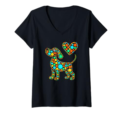 Damen Cute Dot Day Dog Adopt Dogs Squad Rescue Mama Hundeliebhaber T-Shirt mit V-Ausschnitt von Bruh Start Kindergarten With Human Best Friend Art