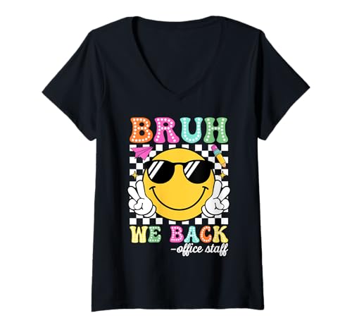 Damen Groovy Bruh Wir Backoffice-Mitarbeiter sind Wieder in der Schule T-Shirt mit V-Ausschnitt Damen Groovy Bruh Wir Backoffice-Mitarbeiter sind Wieder in der Schule T-Shirt mit V-Ausschnitt von Bruh We Back Office Staff Back To School