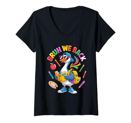Damen Funny Bruh We Back School Vibes Goose Art Student Lehrer T-Shirt mit V-Ausschnitt Damen Funny Bruh We Back School Vibes Goose Art Student Lehrer T-Shirt mit V-Ausschnitt von Bruh We Back School Art Swan Styles