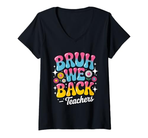 Damen Bruh We Back Teachers Flower School Vibes Back To School Fun T-Shirt mit V-Ausschnitt Damen Bruh We Back Teachers Flower School Vibes Back To School Fun T-Shirt mit V-Ausschnitt von Bruh We Back Teachers Retro Fun Humor