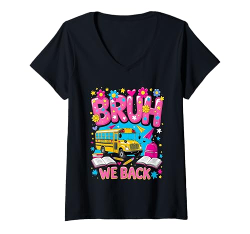 Damen Bruh We Back Schulbus Schulanfang Busfahrer T-Shirt mit V-Ausschnitt Damen Bruh We Back Schulbus Schulanfang Busfahrer T-Shirt mit V-Ausschnitt von Bruh We Back To School Bus Vibes Cool Kids Apparel