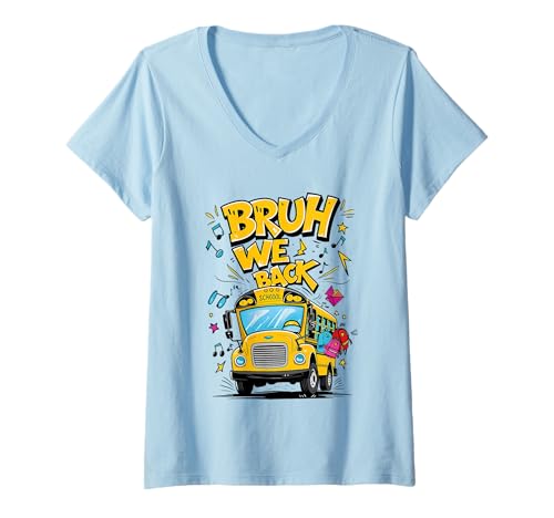 Damen Bruh We Back Schulbus Schulanfang Busfahrer T-Shirt mit V-Ausschnitt Damen Bruh We Back Schulbus Schulanfang Busfahrer T-Shirt mit V-Ausschnitt von Bruh We Back To School Bus Vibes Cool Kids Apparel